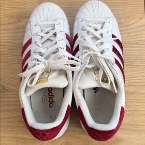 Adidas White Sneakers with Red Stripes